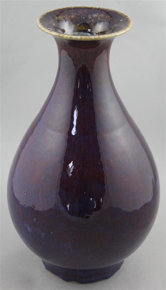 A Chinese flambe glazed pear shaped vase, Yuhuchunping, 35.5cm
